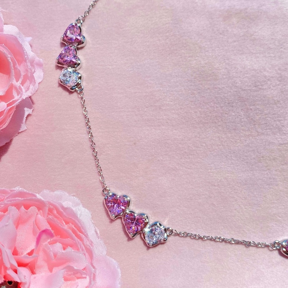 Elegant Pink and Blue Heart Necklace - Picture 2 of 3